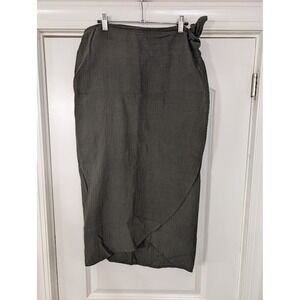 LOVE STITCH Olive Green Gauze Tie‎ Waist Midi Wrap Skirt Cotton medium*